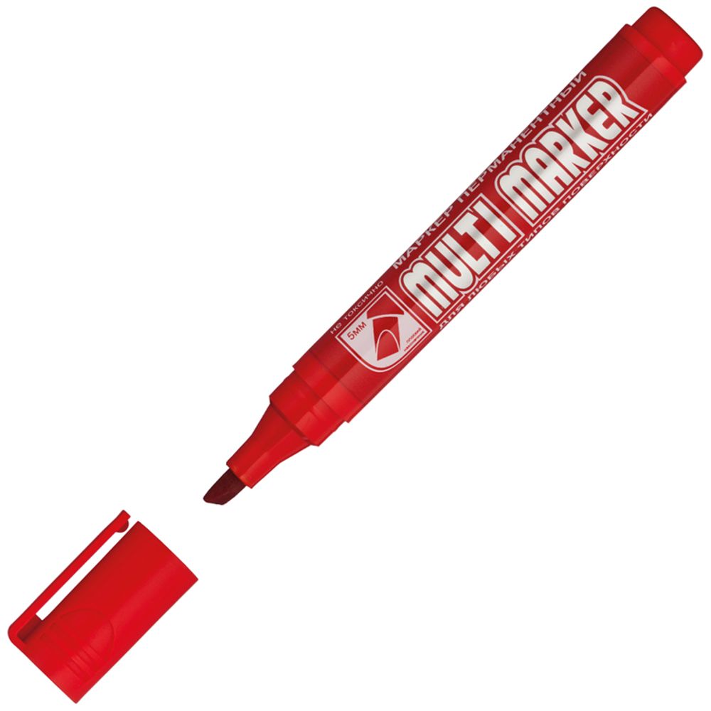 Маркер перманентный скошенный 1-5мм, Crown Multi Marker Chisel, красный