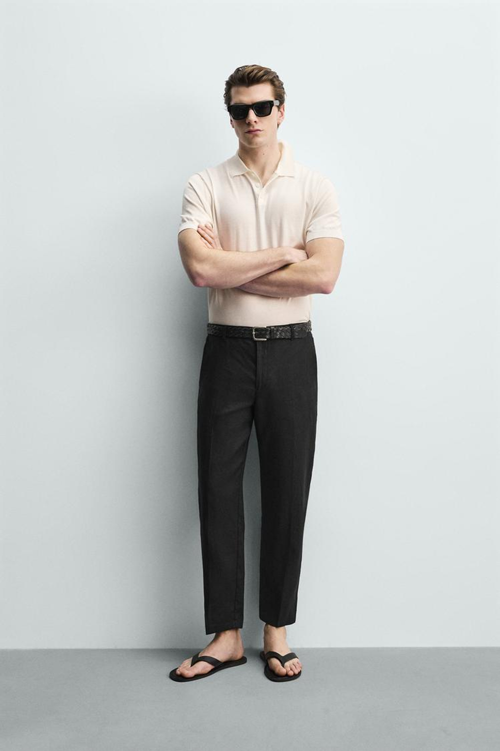 ZARA БРЮКИ КЛАССИЧЕСКОГО КРОЯ ИЗ 100% ЛЬНА, ЧЕРНЫЙ