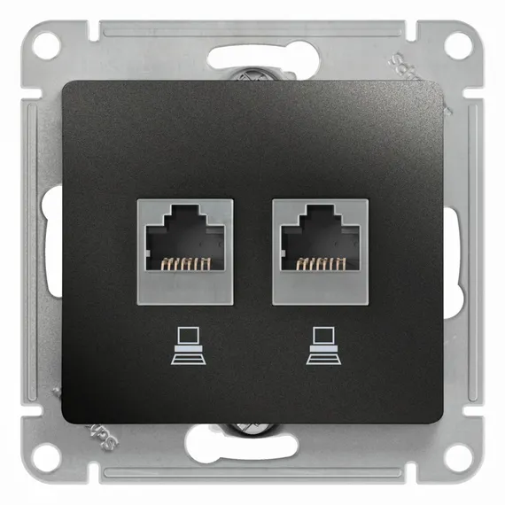 Розетка компьютерная RJ45 + RJ45 Cat 5e Systeme Electric Glossa Антрацит GSL000785KK