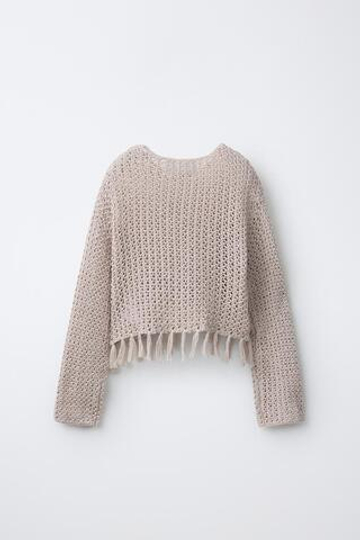 ZARA ТРИКОТАЖНЫЙ ДЖЕМПЕР С БАХРОМОЙ, РЫЖЕВАТО-КОРИЧНЕВЫЙ