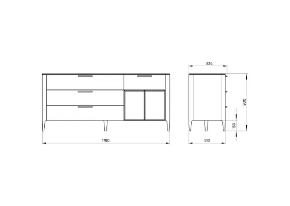 Тумба Type oak 4 ящика 2 полки ширина 180 см (темно-серый)