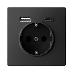 Розетка с USB A+C с заземлением и защитными шторками Systeme Electric ArtGallery Базальт GAL001432