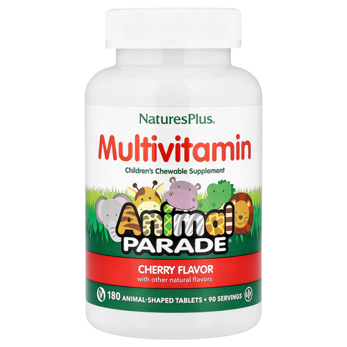 NaturesPlus, Animal Parade®, жевательные мультивитамины для детей, со вкусом вишни, 180 таблеток в форме животных