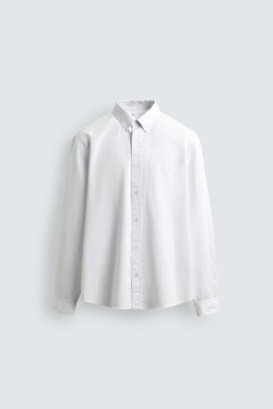 ZARA РУБАШКА ИЗ МЯГКОГО ХЛОПКА, БЕЛЫЙ/НЕБЕСНО-ГОЛУБОЙ