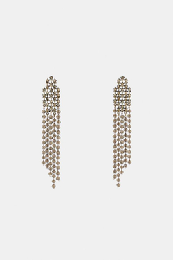 ZARA ДЛИННЫЕ СЕРЬГИ СО СТРАЗАМИ, СЕРЕБРИСТЫЙ