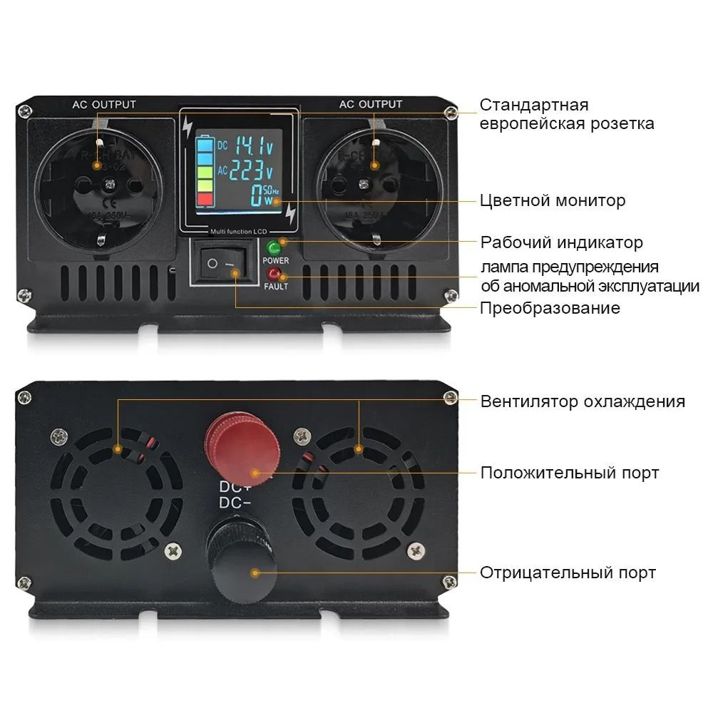 Инвертор 24V-220V 6000W черный-золотой RDDSPON