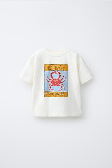 ZARA ФУТБОЛКА С КРАБОМ ISABELLE VANDEPLASSCHE ©, ЖЕЛТОВАТО-БЕЛЫЙ
