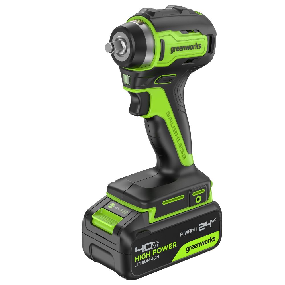 Гайковерт ударный акк. Greenworks G24IW200, 24V,б/щет, 3/8'', 200Нм, 1х4Ач,ЗУ,кор (3803607CUB)
