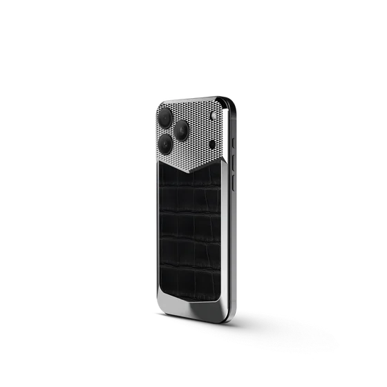 Чехол для iPhone 18 на магните - Натуральная кожа аллигатора - Чёрный