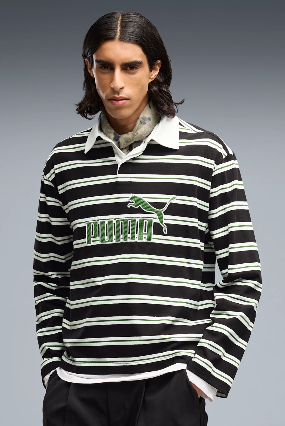 Поло с длинным рукавом мужское PUMA ESS ELEVATED No.1 Relaxed Striped Rugby Polo