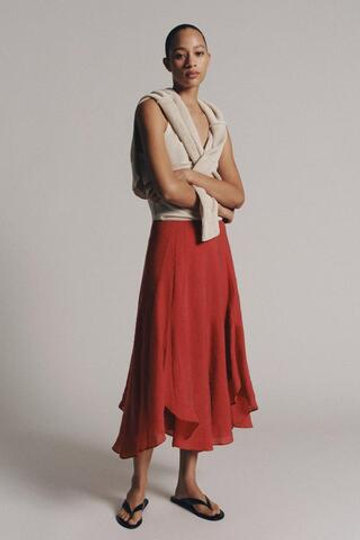 ZARA АСИММЕТРИЧНАЯ ЮБКА — ZW COLLECTION, ЧЕРЕПИЧНЫЙ