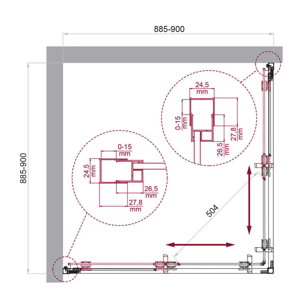 Душевой уголок BelBagno LUCE-A-2-90-C-ORO