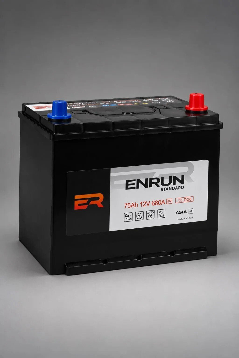 Аккумулятор ENRUN JIS Standart 75 А/ч обратный R+ 261x175x225 D26 EN 680 А