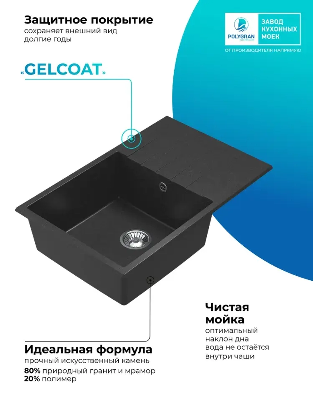 Мойка POLYGRAN DEKA-780 черный №16