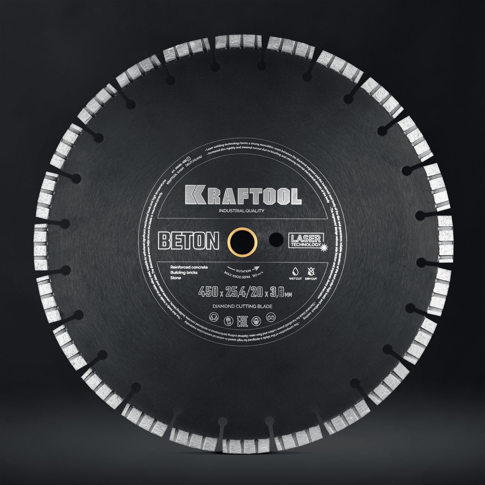 KRAFTOOL BETON 450 мм (25.4/20 мм, 12х3.8 мм), алмазный диск (36686-450)