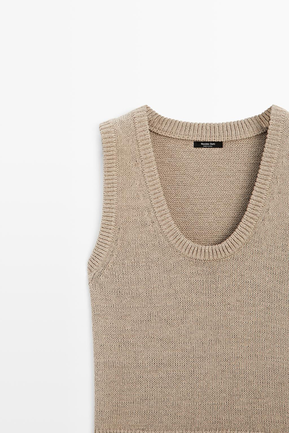 Massimo Dutti Трикотажный жилет в рубчик из хлопка, песочный