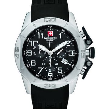 С ремешком Мужские наручные часы с черным силиконовым ремешком Swiss Alpine Military 7063.9837 chrono 45mm 10ATM