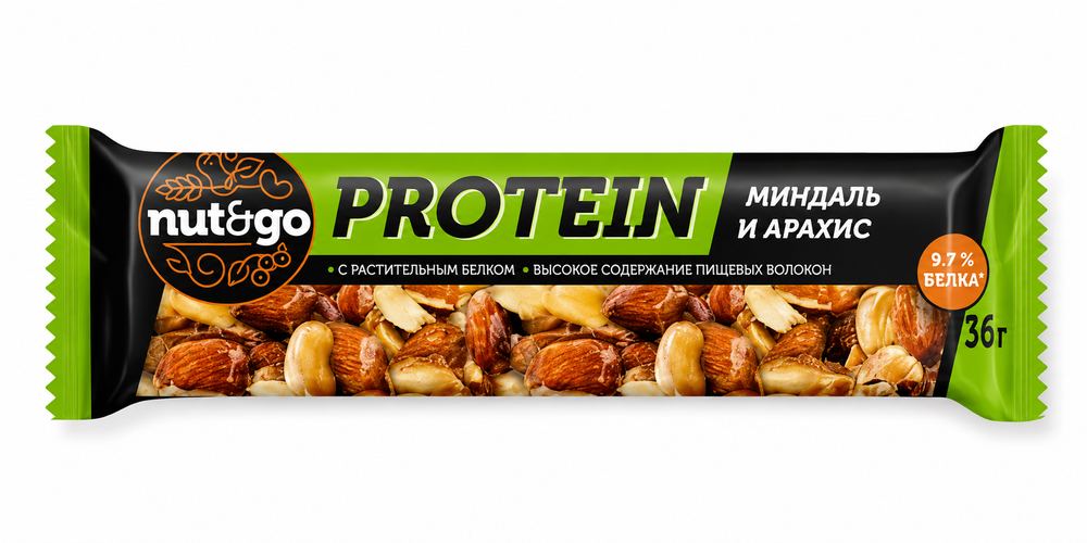 Батончик протеиновый с миндалем и арахисом Nut&Go, 18 шт по 40 г