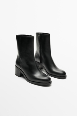 Massimo Dutti Кожаные ботильоны на каблуке, черный
