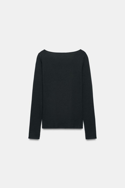 ZARA ФУТБОЛКА С ВЫРЕЗОМ «ЛОДОЧКА», ЧЕРНЫЙ