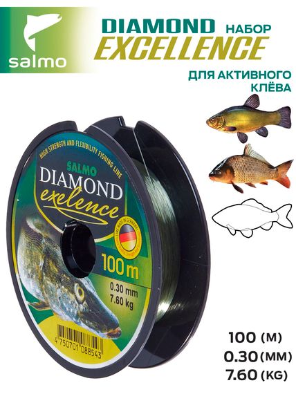 Набор лесок монофильных Salmo Diamond EXELENCE ЛИНЬ/КАРП/КРУПНАЯ РЫБА 2шт. (коробочная версия)