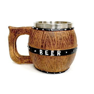 3D Кружка "BEER" Пивная бочка (металл внутри), 400 мл