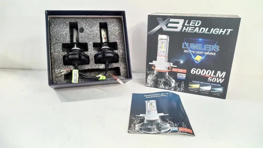 H1 / Автомобильные светодиодные лампы, H1, 50W, 6000 Lm, 12 вольт, с радиаторным охлаждением, X3 Led Headlight ZES, ИКС ТРИ, TG (2 шт. / комплект)