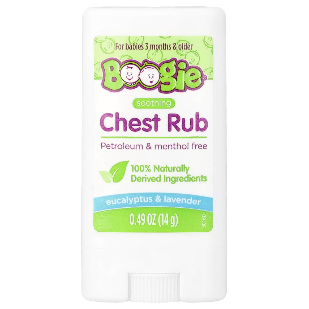 Boogie Wipes, успокаивающий крем для груди, для детей от 3 месяцев, эвкалипт и лаванда, 14 г (0,49 унции)