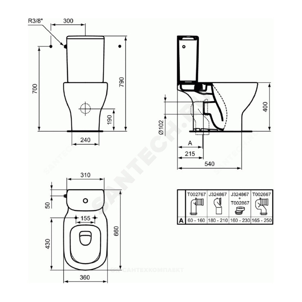 Чаша унитаза горизонтальный выпуск без сиденья белая TESI AquaBlade Ideal Standard T008701