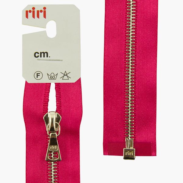 Молния металл RIRI Т4 (4 мм) 1 зам., разъем., 70 см, Ni, атласная тесьма, цв.9407, малиновый, 1 шт