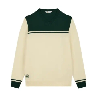 Мужская теннисная кофта Roland Garros Heritage Sweater - ecru/green