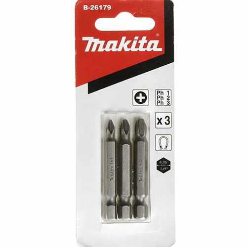 Биты PH1/PH2/PH3, 50 мм, E-form (MZ), 3 шт Makita B-26179