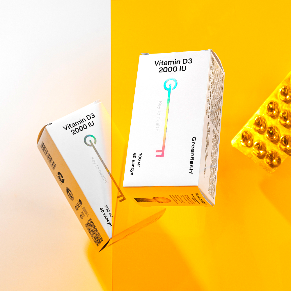Greenflash Vitamin D3 Витамин Д3 2000МЕ, 60капсул Незаменимый солнечный витамин