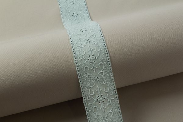 Кружево шитьё п/э+х/б 43 мм / 10 метров, голубой, Gamma GYEM-4301