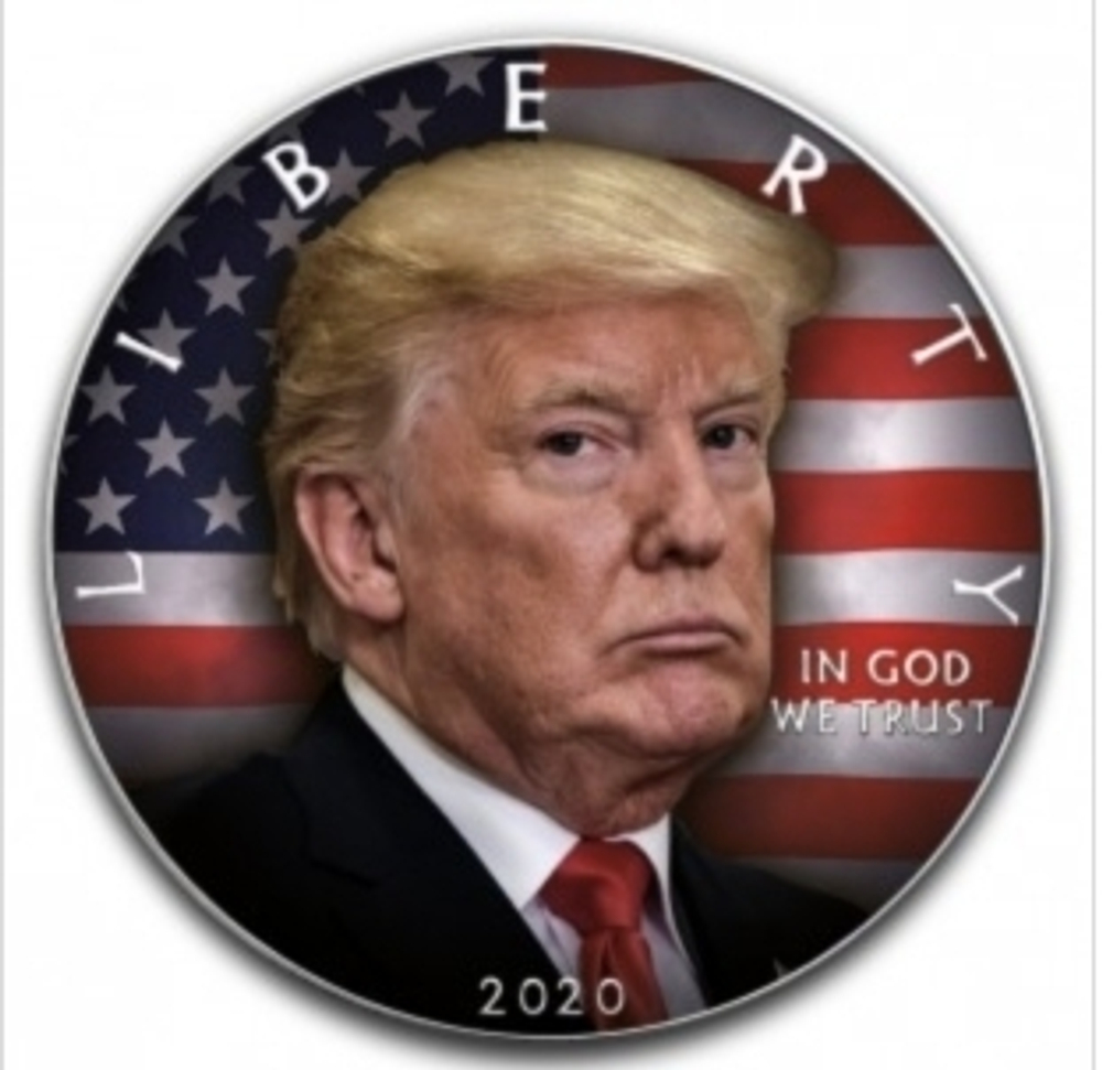 1 ДОЛЛАР США 2020. Свобода. ДОНАЛЬД ТРАМП . Серебро 999пр. 31.1гр (цветная тампопечать)