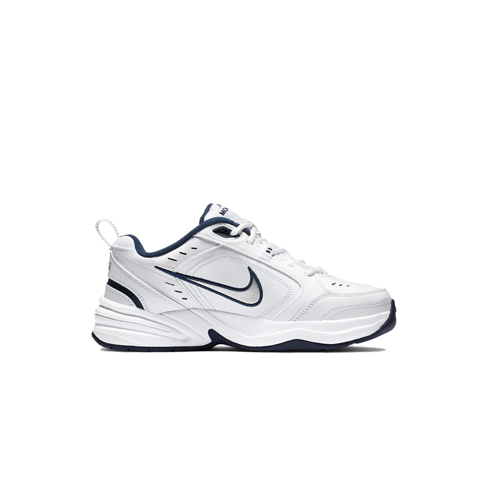 alt="Кроссовки Nike Air Monarch IV арт. 415445-102 бело-синяя расцветка с серебристыми акцентами вид спереди"