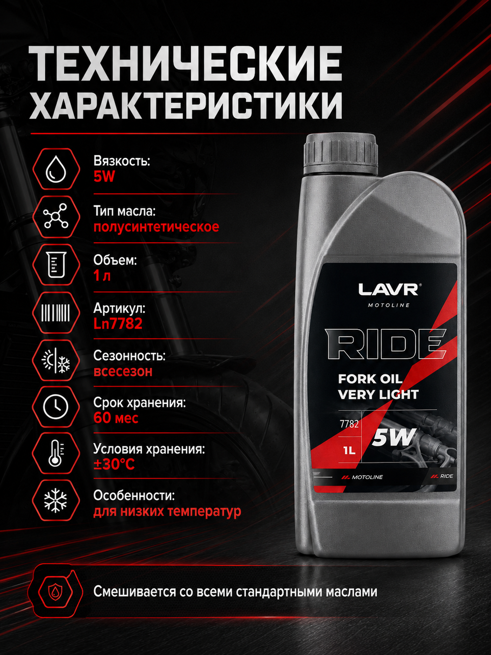 Масло вилочное LAVR RIDE Fork oil 5W 1л
