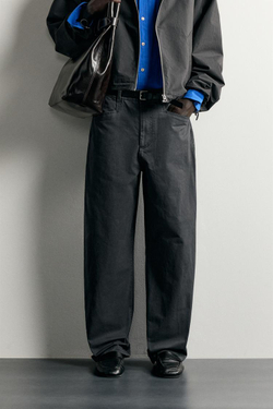 ZARA БРЮКИ ЧИНОС STRAIGHT FIT С ЭФФЕКТОМ ВАРКИ, СЕРЫЙ