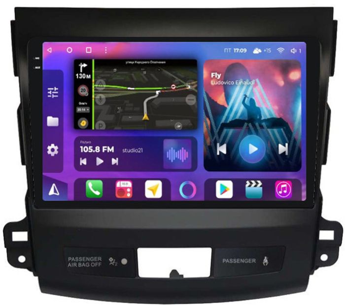 Магнитола для Mitsubishi Outlander 2 XL, Peugeot 4007, Citroen C-Crosser - FarCar BM056M-2K монитор 9.5" 2K QLED на Android 14, Быстрая, CarPlay, 4G SIM-слот