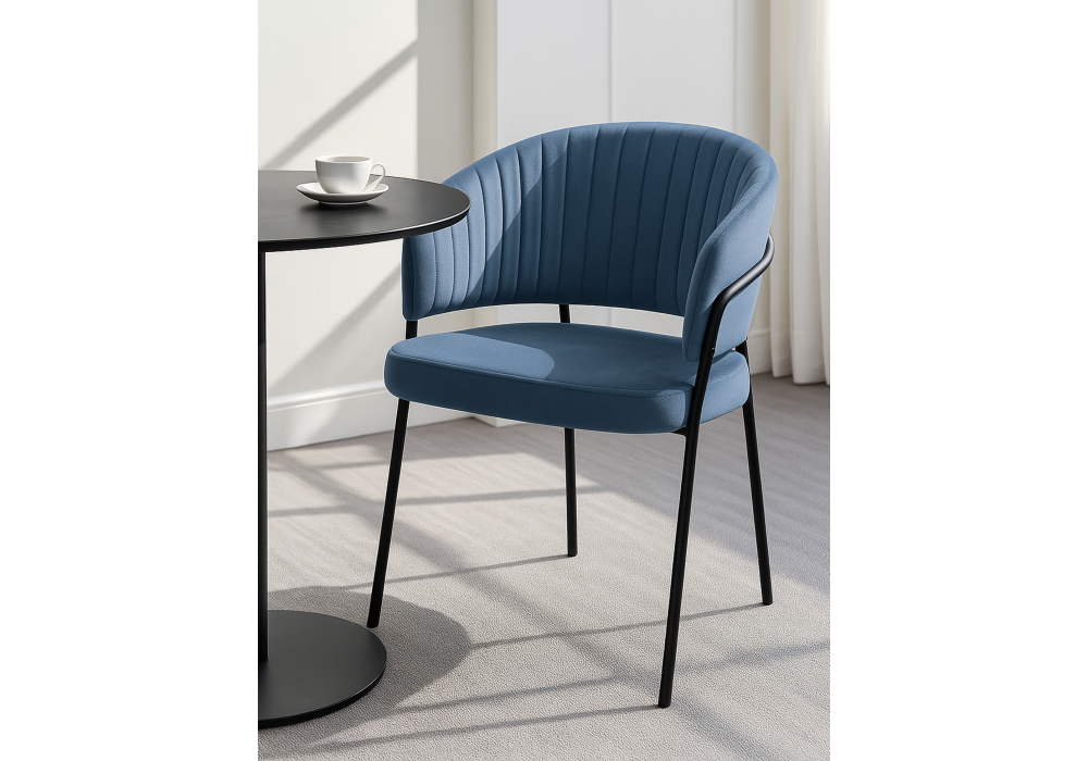 Стул на металлокаркасе Woodville Лео синий Brendy Classic Blue 08, черный, ножки черные