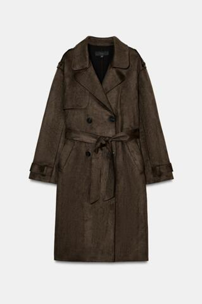 ДЛИННЫЙ ТРЕНЧ ИЗ ИСКУССТВЕННОЙ ЗАМШИ С ПОЯСОМ — ZARA