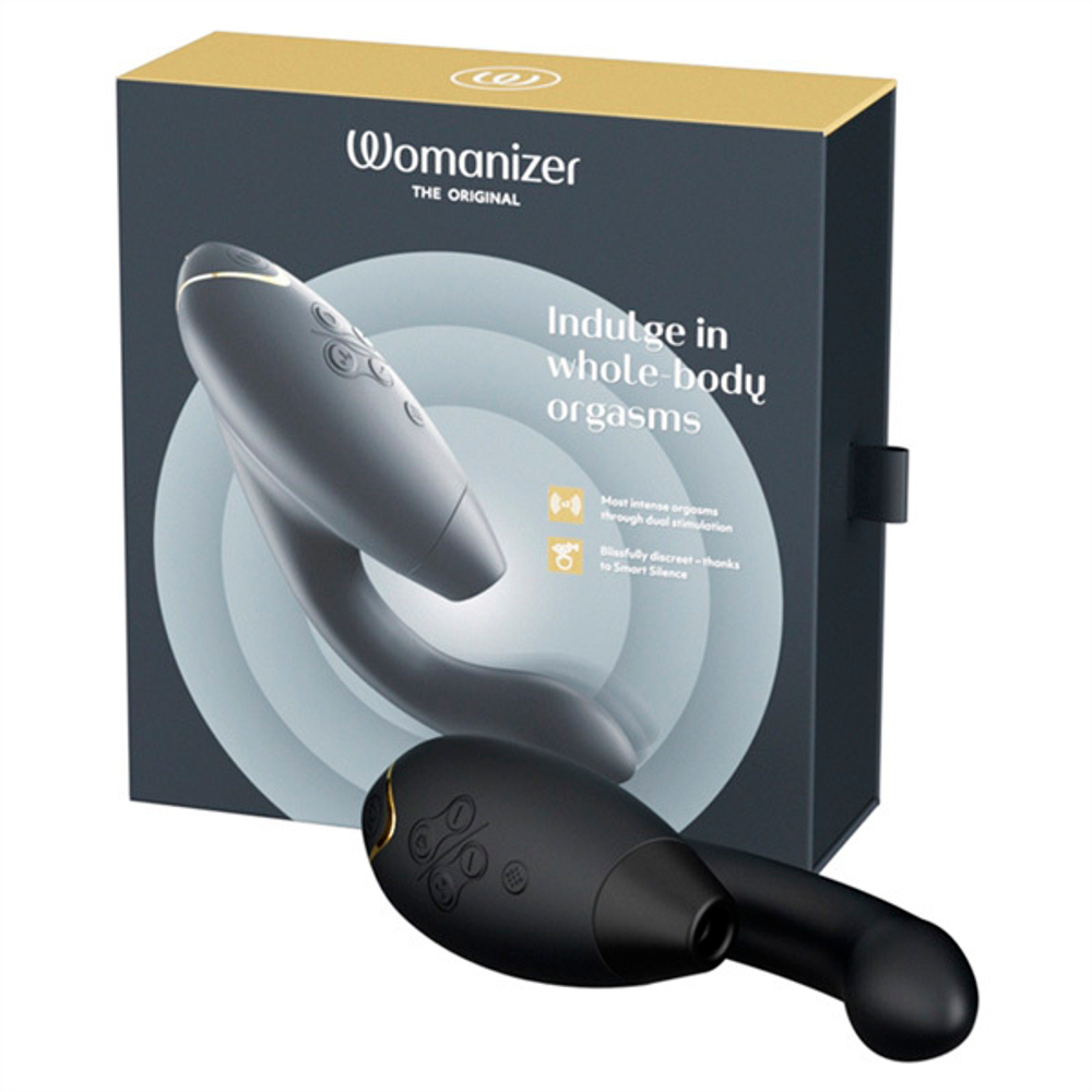 Черный вибратор 20,3см с вакуумным стимулятором Womanizer Duo 2 Black WZ142SG9