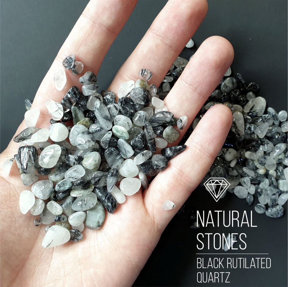 Натуральный камень Black Rutilated Quarts (Волосатик), 10-15 мм, 100гр