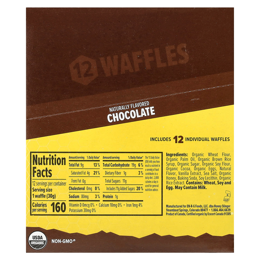 Honey Stinger, Energy Waffle, шоколад, 12 пакетиков, 30 г (1,06 унции)