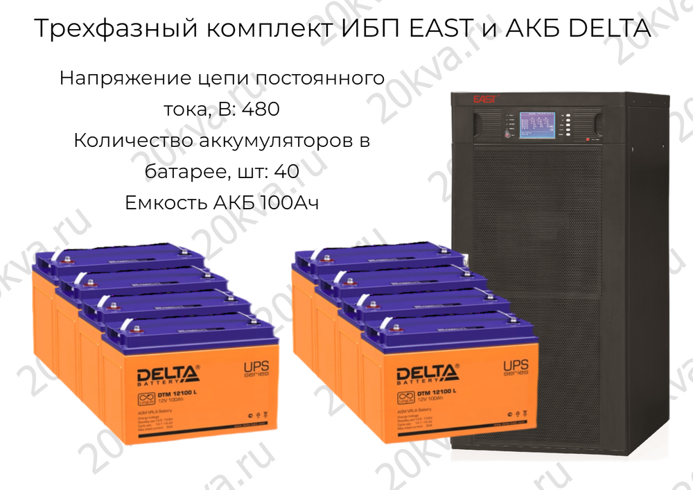 Трехфазный комплект ИБП EAST и АКБ DELTA | 120 кВА на 15 мин