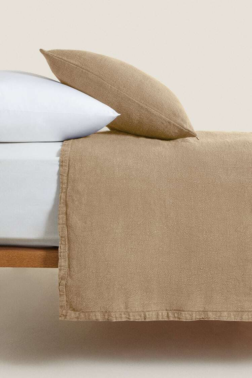 ZARA HOME ПОКРЫВАЛО ИЗ ПОСТИРАННОГО ЛЬНА, КОРИЧНЕВЫЙ