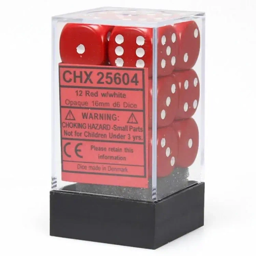 Chessex 12-D6 set (16mm) - Opaque Red/White