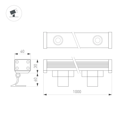 Линейный прожектор AR-LINE-1000-18W Warm3000 (GR, 30 deg, 230V) (Arlight, IP65 Металл, 3 года)