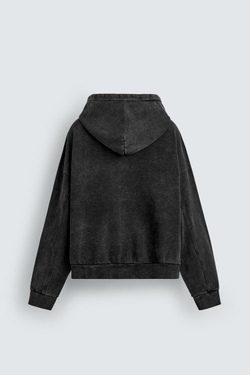 ZARA ТОЛСТОВКА С ЭФФЕКТОМ ПОТЕРТОСТИ С МОЛНИЕЙ, ТЕМНО-СЕРЫЙ