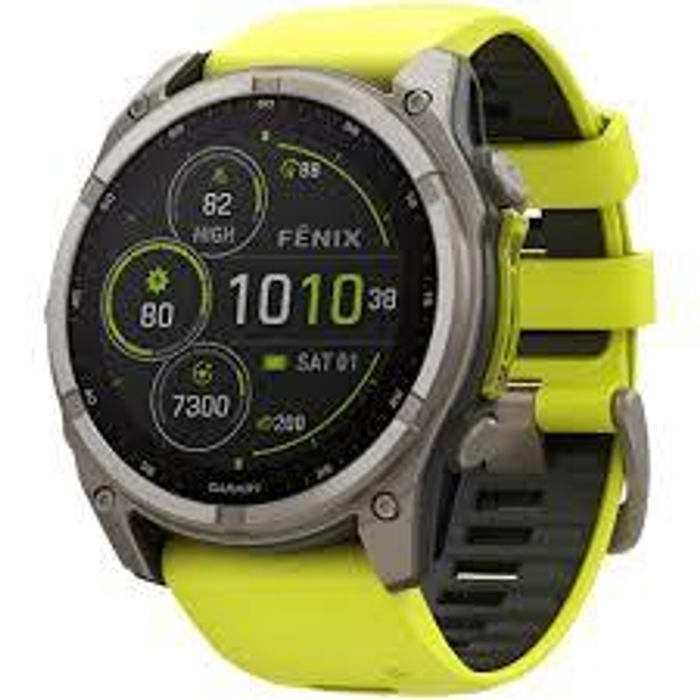 Смарт-часы Garmin Fenix 8 Solar 51 мм Sapphire Titanium, желтый с графитовым браслет, 010-02907-21